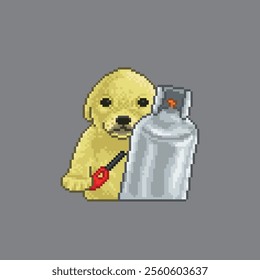 Cute dog with a gas cylinder, pixel art meme