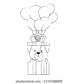 cute dog in gift with ballooons helium character