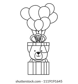 cute dog in gift with ballooons helium character