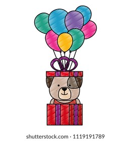 cute dog in gift with ballooons helium character