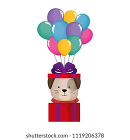 cute dog in gift with ballooons helium character