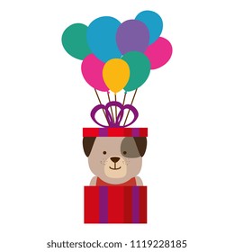 cute dog in gift with ballooons helium character