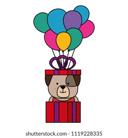 cute dog in gift with ballooons helium character