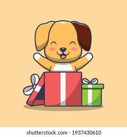 cute dog in gift box