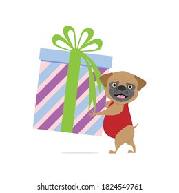 cute dog with gift simple vector illustration design