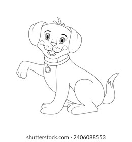 Cute dog gives paw. Vector children's illustration. For design, books, decorations. Coloring page.