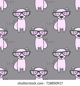 Cute dog in glassed - vector seamless pattern design