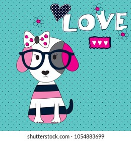 cute dog with glasses vector illustration, T-shirt graphics design