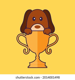 Cute dog with gold trophy.