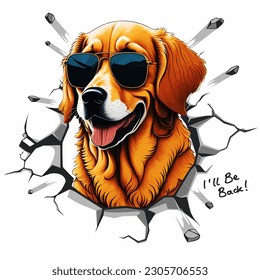 cute dog Golden Retriever with slogan, vector illustration