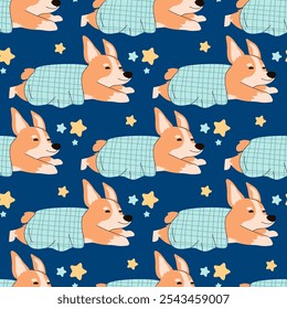 Cute dog Good Night Seamless Pattern, Sweet Dream Animal Background with stars for Kids