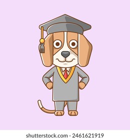 Cute dog graduation animal kawaii chibi character mascot illustration outline style design set