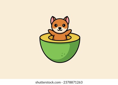 lindo perro en el diseño de la plantilla de vector de coco de corte medio