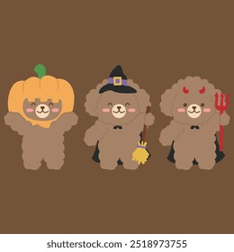 cute dog in Halloween costume with brown background