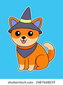 Cute Dog with Halloween Hat Vector Icon Sticker | Halloween Clipart | Halloween Vector Art