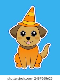 Perro lindo con el Sombrero de Halloween Vector Icono Pegatina | Clipart de Halloween | Arte vectorial de Halloween