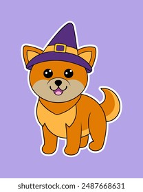 Cute Dog with Halloween Hat Vector Icon Sticker | Halloween Clipart | Halloween Vector Art