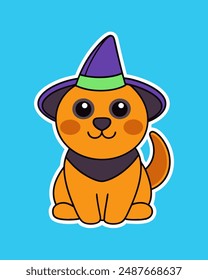 Cute Dog with Halloween Hat Vector Icon Sticker | Halloween Clipart | Halloween Vector Art
