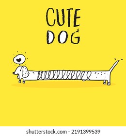 Cute dog hand drawing doodle, Cartoon happy dachshund, Flat vector illustration for prints, clothing, packaging and postcards, cute dog vector, cute animal