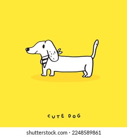 Cute dog hand drawing doodle, Cartoon happy dachshund, Flat vector illustration for prints, clothing, packaging and postcards, cute dog vector, cute animal