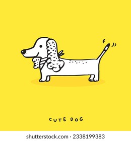 Cute dog hand drawing doodle, Cartoon happy dachshund, Flat vector illustration for prints, clothing, packaging and postcards, cute dog vector, cute animal