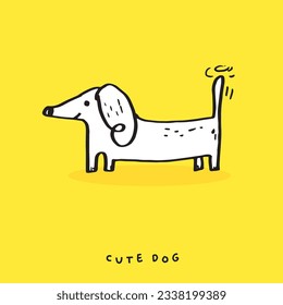 Cute dog hand drawing doodle, Cartoon happy dachshund, Flat vector illustration for prints, clothing, packaging and postcards, cute dog vector, cute animal