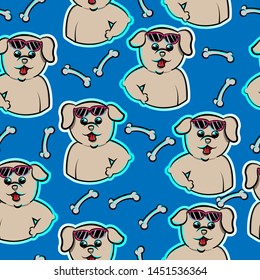 cute dog hand drawn with bone and blue background holiday seamless pattern cartoon , can be used for t-shirt print, kids wear fashion design, fabric, web, wallpaper