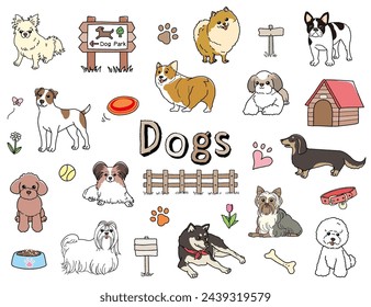 Cute dog hand drawn color illustration set
