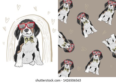 cute dog hand drawn with editable patterns, for card templates, decorations and for all needs