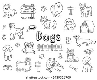 Cute dog hand drawn illustration set