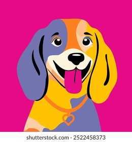 A cute dog. Hand-drawn colorful, vector flat drawing, cartoon, doodle. Postcard, poster, cover, children's room decoration, tee print, print for children's clothes.