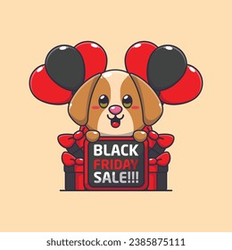 cute dog happy in black friday sale cartoon vector illustration