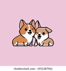 Cute dog. Happy dogs. Animal logo.
Isolated vector image on a beautiful background.