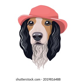 perro lindo en el retrato divertido del sombrero, ilustración vectorial, clipart de camiseta con personaje de dibujos animados