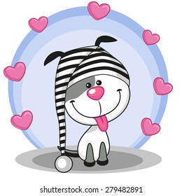 Cute Dog in hat with hearts 