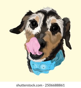 Cute Dog Head Artwork With Banana Yellow Color Background