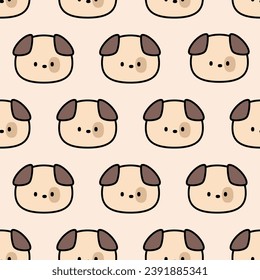 Cute Dog Head with Black Outline Seamless Pattern for Background, Bedroom Wallpaper, Gift Wrapping Paper, Fabric Textile, Pillow Case, Book Cover, etc. Home Pets Animal Doodle Printable Design Element