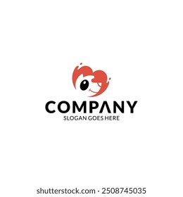 Cute dog head cartoon character logo with heart element
