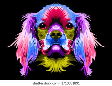 cute dog head colorful long hair with pop art style and isolated black backround