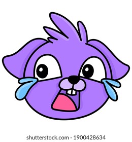 cute dog head emoticon laughing to tears, doodle draw kawaii. vector illustration art