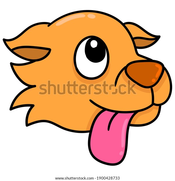 cute dog head emoticon sticking\
out its tongue, doodle draw kawaii. vector illustration\
art