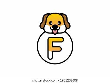 Cute dog head with F initial letter design