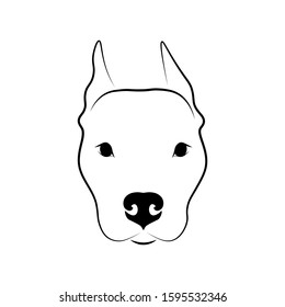 Cute dog head front view. Staffordshire Terrier portrait. Black linear sketch on white background. Vector illustration