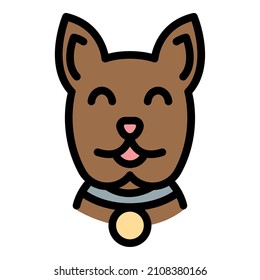 Cute dog head icon. Outline cute dog head vector icon color flat isolated