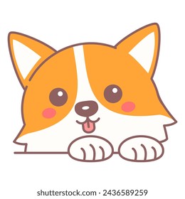 Cute dog head icon vector isolated. Line portrait of adorable happy pet. Cute puppy with little paws. Smiling dog with a tongue out.