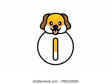 Cute dog head with I initial letter design