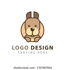 Cute dog head inside a circle logo vector icon illustration