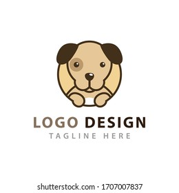 Cute dog head inside a circle logo vector icon illustration