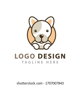 Cute dog head inside a circle logo vector icon illustration