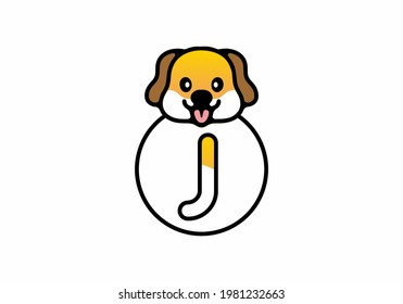 Cabeza de perro con J diseño de letra inicial